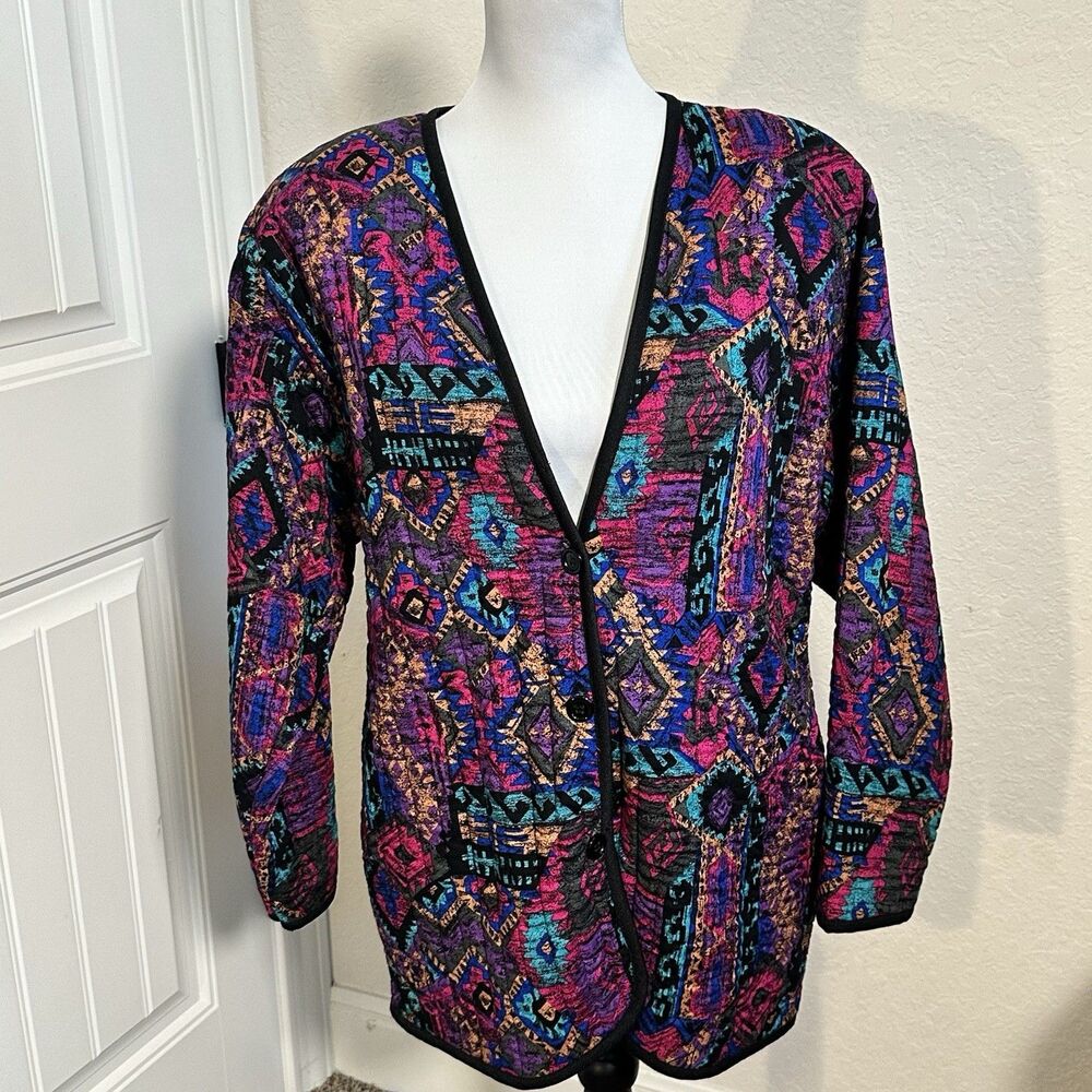 Vintage Willow Ridge Vibrant Patchwork Quilt Style Floral Pattern Blazer Small